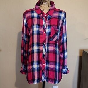 Rails Magenta and Navy Plaid Button-Down Shirt (L)